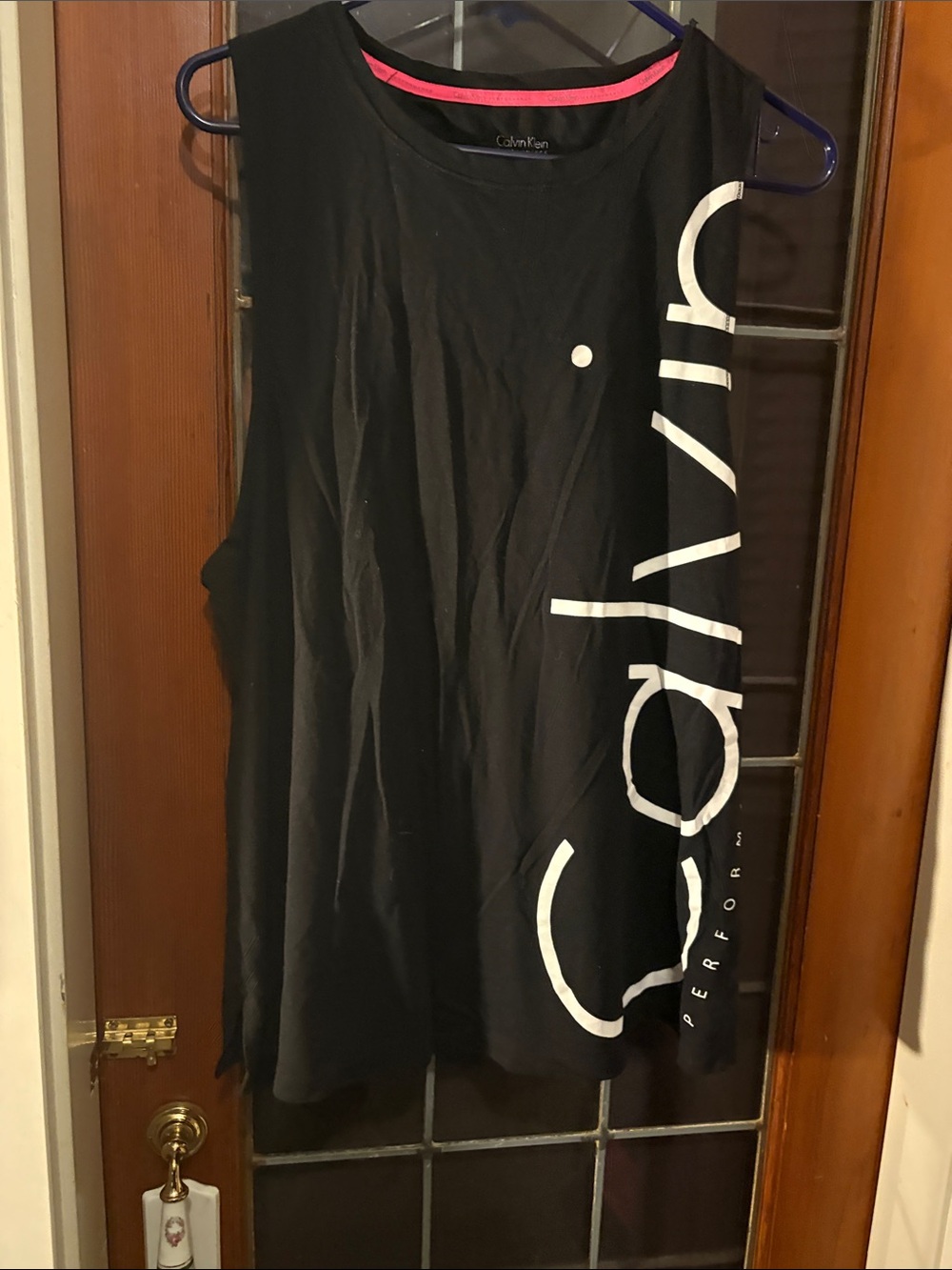 Calvin Klein Black Muscle Tank with White Vertical Logo